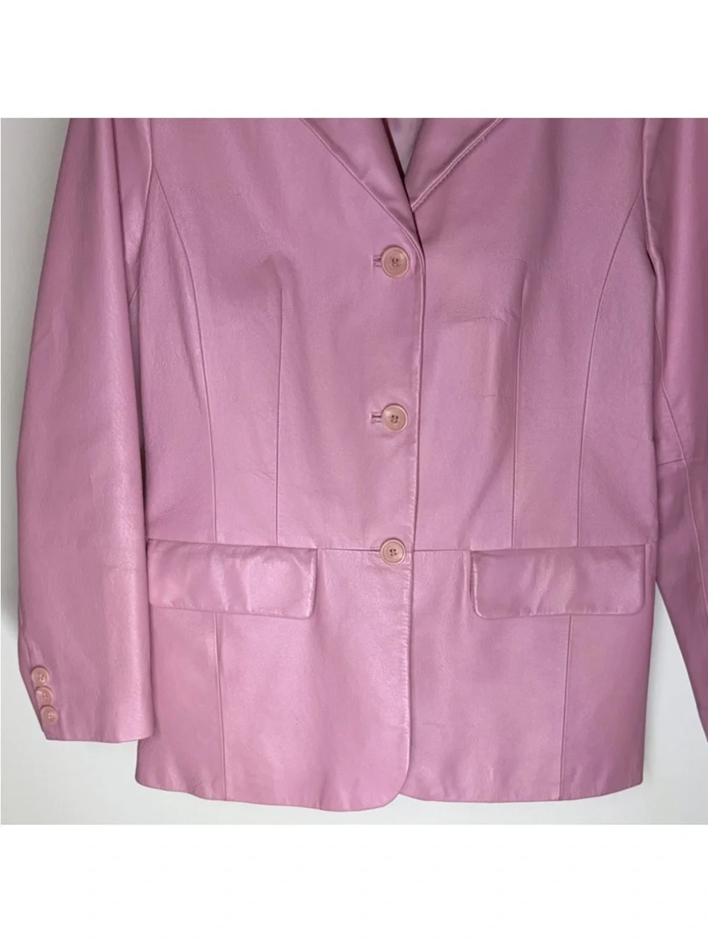Excelled Collection Fully Lined Pink Leather Women's Blazed Button Up Jacket - Picture 5 of 13